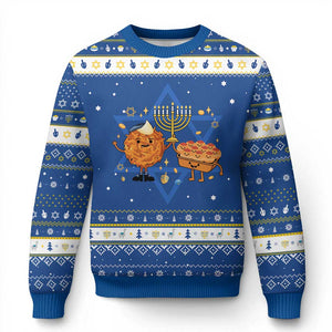 Chanukkah Sufganiyah And Latke Lifting Menorah Hanukkah Ugly Sweater Funny Holiday Gift TS12 Blue White Print Your Wear