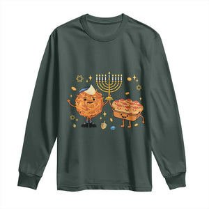 Hanukkah Sufganiyah And Latke Lifting Menorah Long Sleeve Shirt Funny Holiday Gift TS12 Dark Forest Green Print Your Wear