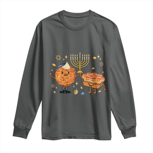 Hanukkah Sufganiyah And Latke Lifting Menorah Long Sleeve Shirt Funny Holiday Gift TS12 Dark Heather Print Your Wear