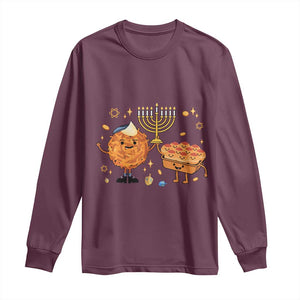 Hanukkah Sufganiyah And Latke Lifting Menorah Long Sleeve Shirt Funny Holiday Gift TS12 Maroon Print Your Wear