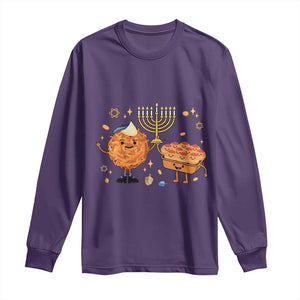 Hanukkah Sufganiyah And Latke Lifting Menorah Long Sleeve Shirt Funny Holiday Gift TS12 Purple Print Your Wear