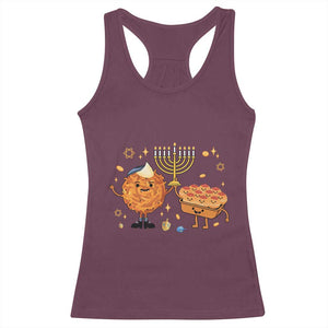 Hanukkah Sufganiyah And Latke Lifting Menorah Racerback Tank Top Funny Holiday Gift TS12 Maroon Print Your Wear