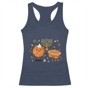 Hanukkah Sufganiyah And Latke Lifting Menorah Racerback Tank Top Funny Holiday Gift TS12 Navy Print Your Wear