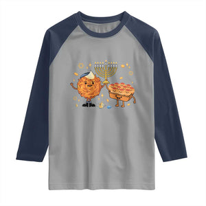 Hanukkah Sufganiyah And Latke Lifting Menorah Raglan Shirt Funny Holiday Gift TS12 Sport Gray Navy Print Your Wear