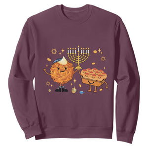 Hanukkah Sufganiyah And Latke Lifting Menorah Sweatshirt Funny Holiday Gift TS12 Maroon Print Your Wear