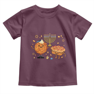 Hanukkah Sufganiyah And Latke Lifting Menorah Toddler T Shirt Funny Holiday Gift TS12 Maroon Print Your Wear