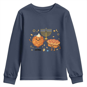 Hanukkah Sufganiyah And Latke Lifting Menorah Youth Sweatshirt Funny Holiday Gift TS12 Navy Print Your Wear
