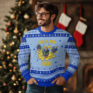 Funny Dreidel Hanukkah Ugly Sweater This Is How I Roll Gift TS12 Light Blue Royal Blue Print Your Wear