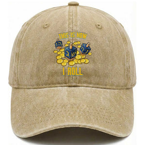 Funny Hanukkah Dreidel Washed Cotton Baseball Cap This Is How I Roll Gift TS12 Print Your Wear