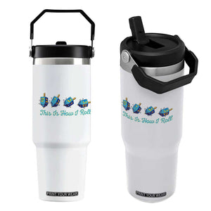 Hanukkah Dreidel Flip Straw Tumbler This Is How I Roll Jewish Holiday Gift TS12 One Size: 30 oz White Print Your Wear