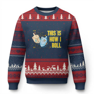This Is How I Roll Ugly Christmas Sweater Jewish Holiday Dreidel Gift TS12 Navy Red Print Your Wear