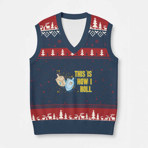 This Is How I Roll V-Neck Knit Sweater Vest Jewish Holiday Dreidel Gift TS12 Navy Red Print Your Wear