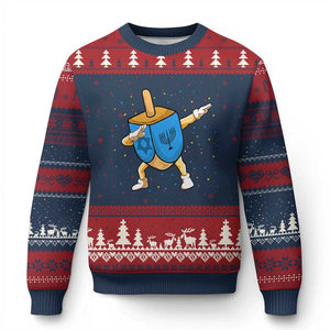 Funny Hanukkah Dreidel Dabbing Holiday Gift Ugly Christmas Sweater TS12 Navy Red Print Your Wear