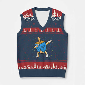 Funny Hanukkah Dreidel Dabbing Holiday Gift V-Neck Knit Sweater Vest TS12 Navy Red Print Your Wear