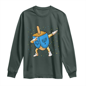 Funny Hanukkah Dreidel Dabbing Holiday Gift Long Sleeve Shirt TS12 Dark Forest Green Print Your Wear