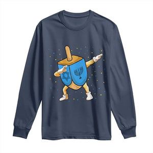 Funny Hanukkah Dreidel Dabbing Holiday Gift Long Sleeve Shirt TS12 Navy Print Your Wear