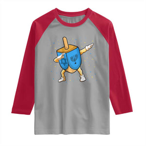 Funny Hanukkah Dreidel Dabbing Holiday Gift Raglan Shirt TS12 Sport Gray Red Print Your Wear