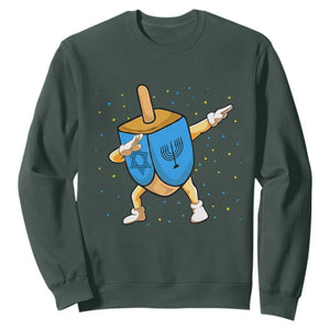 Funny Hanukkah Dreidel Dabbing Holiday Gift Sweatshirt TS12 Dark Forest Green Print Your Wear
