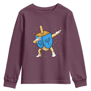 Funny Hanukkah Dreidel Dabbing Holiday Gift Youth Sweatshirt TS12 Maroon Print Your Wear