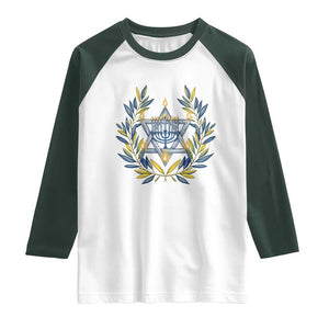 Hanukkah Flower Menorah Star Of David Raglan Shirt Gift For Women TS12 White Dark Forest Green Print Your Wear