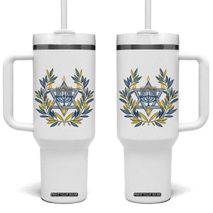 Hanukkah Flower Menorah Star Of David Tumbler With Handle Gift For Women TS12 One Size: 40 oz White Print Your Wear