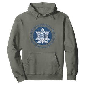 Hanukkah Vintage Menorah Peace Doves Hoodie Festival Of Lights Gift TS12 Military Green Print Your Wear