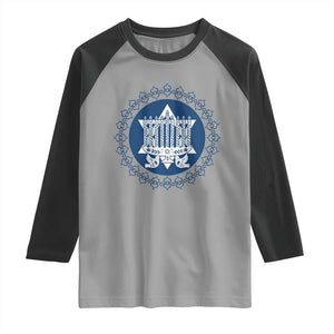 Hanukkah Vintage Menorah Peace Doves Raglan Shirt Festival Of Lights Gift TS12 Sport Gray Black Print Your Wear