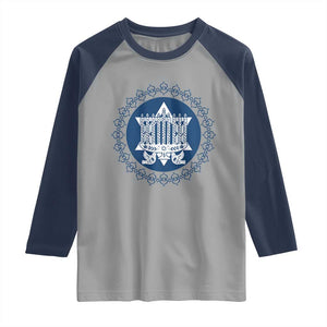 Hanukkah Vintage Menorah Peace Doves Raglan Shirt Festival Of Lights Gift TS12 Sport Gray Navy Print Your Wear