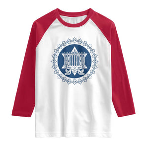 Hanukkah Vintage Menorah Peace Doves Raglan Shirt Festival Of Lights Gift TS12 White Red Print Your Wear