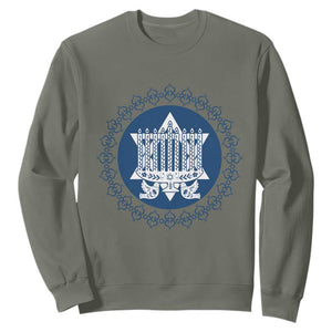 Hanukkah Vintage Menorah Peace Doves Sweatshirt Festival Of Lights Gift TS12 Military Green Print Your Wear