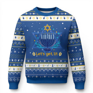 Funny Chanukkah Hanukkah Ugly Sweater Lets Get Lit Jewish Holiday Gift TS12 Blue White Print Your Wear