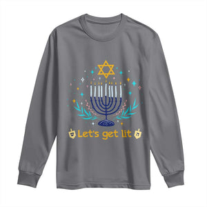 Funny Hanukkah Long Sleeve Shirt Lets Get Lit Jewish Holiday Gift TS12 Charcoal Print Your Wear
