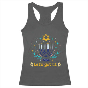 Funny Hanukkah Racerback Tank Top Lets Get Lit Jewish Holiday Gift TS12 Dark Heather Print Your Wear