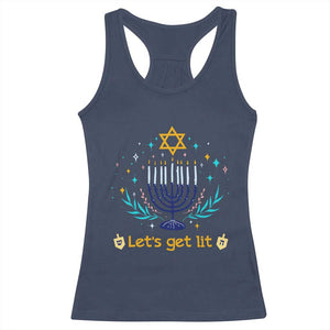 Funny Hanukkah Racerback Tank Top Lets Get Lit Jewish Holiday Gift TS12 Navy Print Your Wear