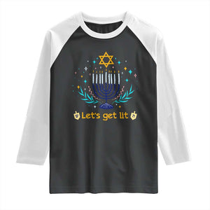 Funny Hanukkah Raglan Shirt Lets Get Lit Jewish Holiday Gift TS12 Black White Print Your Wear