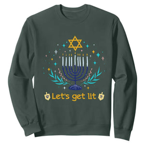 Funny Hanukkah Sweatshirt Lets Get Lit Jewish Holiday Gift TS12 Dark Forest Green Print Your Wear