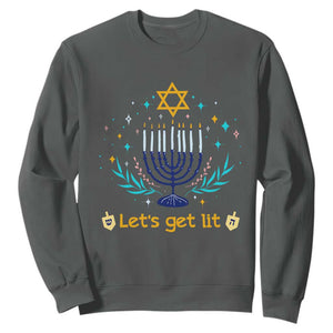 Funny Hanukkah Sweatshirt Lets Get Lit Jewish Holiday Gift TS12 Dark Heather Print Your Wear