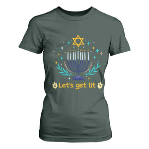 Funny Hanukkah T Shirt For Women Lets Get Lit Jewish Holiday Gift TS12 Dark Forest Green Print Your Wear