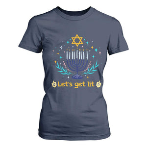 Funny Hanukkah T Shirt For Women Lets Get Lit Jewish Holiday Gift TS12 Navy Print Your Wear