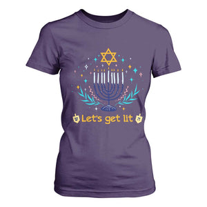 Funny Hanukkah T Shirt For Women Lets Get Lit Jewish Holiday Gift TS12 Purple Print Your Wear