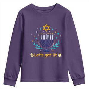 Funny Hanukkah Youth Sweatshirt Lets Get Lit Jewish Holiday Gift TS12 Purple Print Your Wear