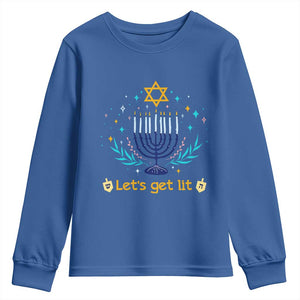 Funny Hanukkah Youth Sweatshirt Lets Get Lit Jewish Holiday Gift TS12 Royal Blue Print Your Wear
