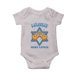 Funny Hanukkah Gift Baby Onesie If Life Gives You Potatoes Make Latkes TS12 Ice Gray Print Your Wear