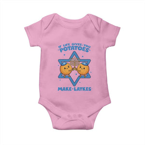 Funny Hanukkah Gift Baby Onesie If Life Gives You Potatoes Make Latkes TS12 Light Pink Print Your Wear