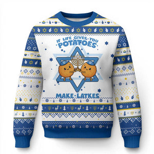 Funny Chanukkah Gift Hanukkah Ugly Sweater If Life Gives You Potatoes Make Latkes TS12 White Royal Blue Print Your Wear