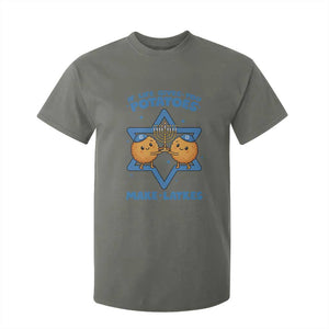 Funny Hanukkah Gift T Shirt For Kid If Life Gives You Potatoes Make Latkes TS12 Military Green Print Your Wear