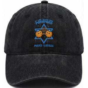 Funny Hanukkah Gift Washed Cotton Baseball Cap If Life Gives You Potatoes Make Latkes TS12 Print Your Wear