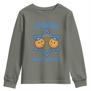 Funny Hanukkah Gift Youth Sweatshirt If Life Gives You Potatoes Make Latkes TS12 Military Green Print Your Wear