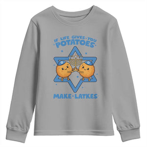 Funny Hanukkah Gift Youth Sweatshirt If Life Gives You Potatoes Make Latkes TS12 Sport Gray Print Your Wear