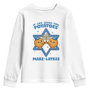Funny Hanukkah Gift Youth Sweatshirt If Life Gives You Potatoes Make Latkes TS12 White Print Your Wear